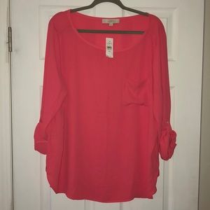 Coral pink pocket front shirt